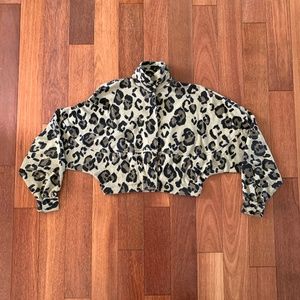 Vintage Leopard Animal Print Batwing Cropped Jacket Small